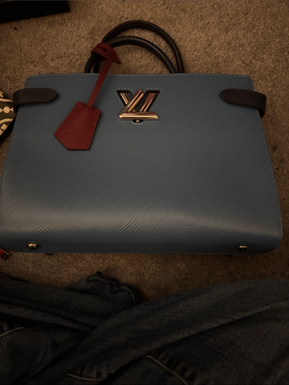 Louis Vuitton Light Blue Epi Leather Satchel with Red Tag